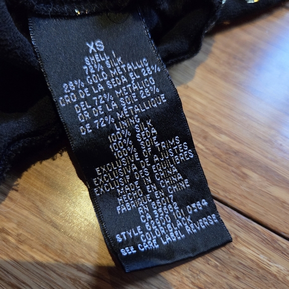 Vintage Bebe 72% Silk Gold Metallic Dot Blouse XS Black Y2K Ruffle Party Top - Picture 11 of 13